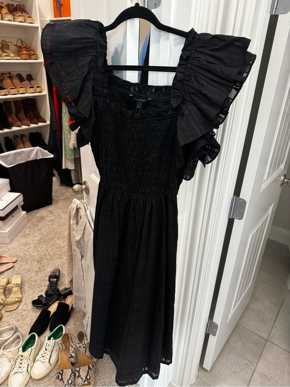 Banana Republic Black Midi Dress with Ruffle Sleeves